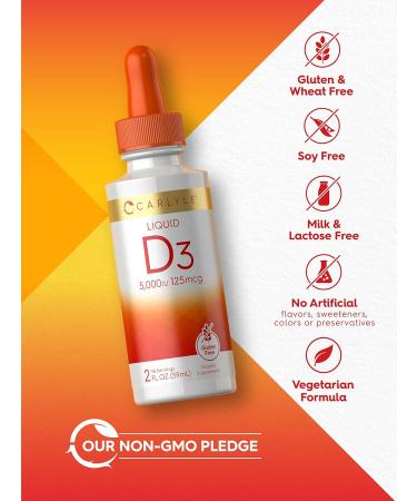 Carlyle Liquid Vitamin D3 5000 IU | 2 oz Vitamin D Drops for Adults - Vegetarian Non-GMO & Gluten Free - Buy Online on GoSupps.com