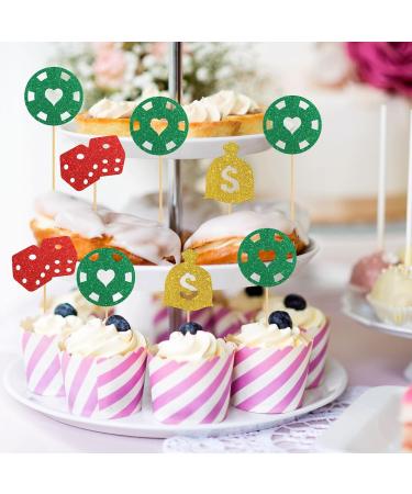 INNORU Gambling Chips Dollar Cupcake Toppers Money Casino Night Las Vegas Casino Theme Birthday Dollar Bill Poker Game Party Decorations Supplies Pack of 24 Glitter - Buy Online on GoSupps.com