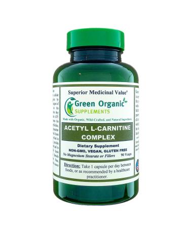 Green Organic Supplements Acetyl L-Carnitine Carnitine ALC 90 VCaps High Absorbable Non-GMO Gluten-Free (Single)