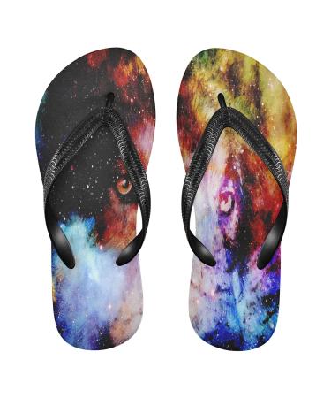 Mnsruu Magical Space Wolf Animal Starry Flip Flops Flip Sandals Home Slippers Hotel Spa Bedroom Travel S for Men Women