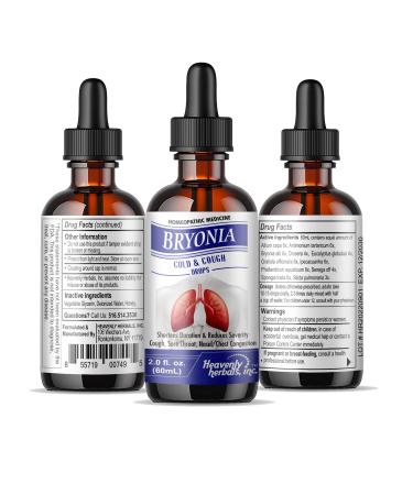 Heavenly Herbals Inc. Cough Sore Throat Nasal/Chest Congestion & Flu Relief with Bryonia Drops 2.0 Fl oz (Alcohol Free)