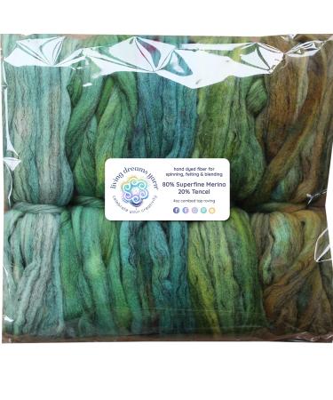 Hand Dyed Superfine Merino Tencel Roving for Spinning and Felting. 5oz  Greenery Merino Tencel Greenery