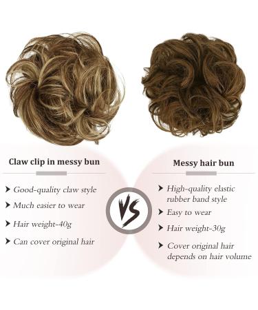 Chocolate Brown with Light Golden Blonde Highlights Real Human Hair Claw Clip Messy Bun Extension for Women - Buy Online on GoSupps.com