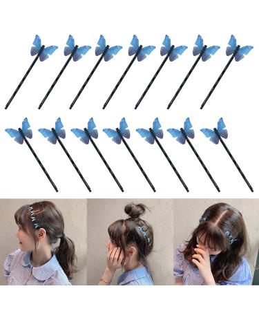 DIYstore 24 Pcs Blue Butterfly Hair Clips Mini Bangs Clips Non-Slip Hair Clips Barrette Clip Hair Accessories for Girls and Women