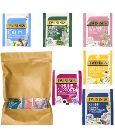 Superblends Assortment Fruits Tea Bags - 30 pcs Variety Pack with 6 Delicious Flavours Mixed Include Calm Balance Immune Support Sleep Defence and Super Grenn Match Tea Bags