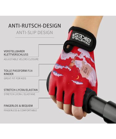 Prometheus Fingerless Cycling Gloves for Kids (2-5 Years) - Padded Red Gloves for Boys & Girls - Buy Online on GoSupps.com