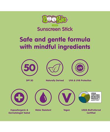 Boogie Block Baby Sunscreen Stick SPF 50, 0.49 Oz (Pack of 2) | Zinc Oxide, Water Resistant, Naturally Derived Sunscreen for Kids - Buy Online on GoSupps.com