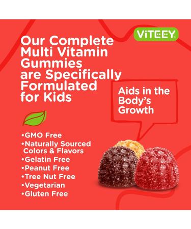 Kids Daily Multivitamin Gummies - Immune Support & Overall Health - 12 Essential Vitamins & Minerals - Gluten, GMO, Gelatin, Peanut Free - 60 Chewable Fruity Gummies - Buy Online on GoSupps.com