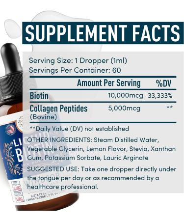 Extra Strength Liquid Biotin & Collagen for Hair Growth - 10,000mcg Biotin & 5,000mcg Collagen - Women's Biotin & Collagen Drops - 2oz Pack - Buy Online on GoSupps.com