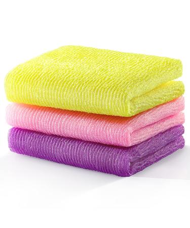 3 Pieces Exfoliating Washcloth Towel African Net Sponge Japanese Washcloth Exfoliating Sponge Loofah Exfoliating Body for Body Exfoliation Yellow Pink Purple