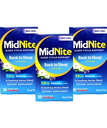 MidNite Sleep Health for Occasional Sleeplessness 30 Chewable Cherry Tablets (Pack of 3)