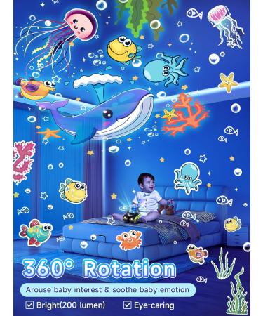Robot Night Light Projector for Kids| 12 Films+72 Lighting Modes| Bluetooth+Rechargeable| 360 Rotation| Baby Sensory Lights for Autism - Buy Online on GoSupps.com