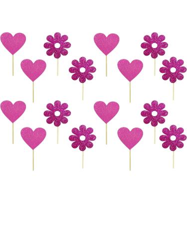 TSJ 16 PCS Glitter Cupcake Toppers Heart Flower Cupcake Picks Cake Toppers Mother s Day Valentine s Day Wedding Party Cake Decorations Pink - Buy Online on GoSupps.com