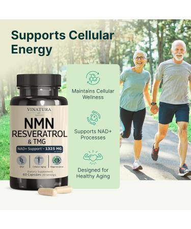 VINATURA NMN Complex Supplement 1325MG - NMN 1000mg with Resveratrol and TMG Support NAD+ 60 Capsules - Buy Online on GoSupps.com