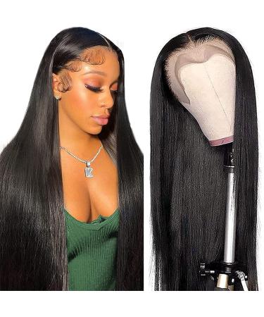 Ubmden Glueless Wigs Human Hair Pre Plucked Bleached Knots with Baby Hair 13x4 HD Straight Lace Front Wigs Human Hair 180 Density Frontal Wigs for Black Women human hair Natural Black Color 18 Inch 18 Inch Natural Black