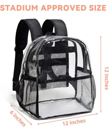 Vorspack Clear Mini Stadium Backpack 12x12x6 - Women's Stadium Approved Bag with 2 Water Holders - Heavy Duty for Concerts, Work, Sports, and Festivals - Black - Buy Online on GoSupps.com