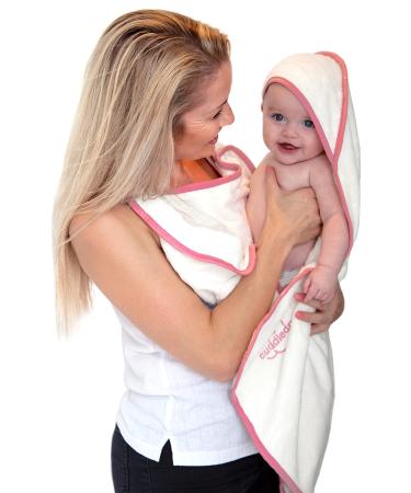 Cuddledry Hands Free Baby Bath Towel | Luxuriously Soft Bamboo & Cotton Hooded Baby Towel | Apron Towel for Safe Babies Bathtime | Perfect Newborn Gift | Pink Edging