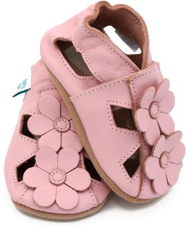 Dotty Fish Soft Leather Baby Shoes- Toddler Sandals, Non-slip | Pink Flowers | 0-6 Months to 3-4 Years - Buy Online on GoSupps.com