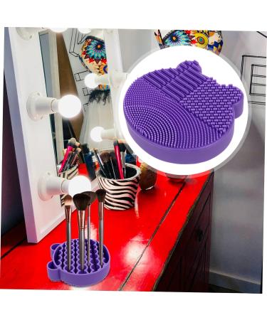2-in-1 Silicone Makeup Brush Cleaner Pad & Storage Holder - Easy Brush Cleaning Mat (11x10cm Purple) | International Shipping Available - Buy Online on GoSupps.com