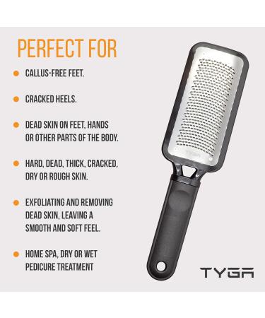 TYGA Foot Rasp and Callus Remover - Surgical Grade Stainless Steel Pedicure Tool for Dead Skin Removal on Wet and Dry Feet - Buy Online on GoSupps.com
