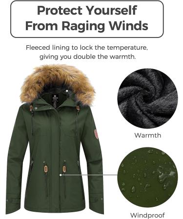 Wantdo Women's Waterproof Ski Jacket | Insulated Fleece Parka | Army Green - Buy Online on GoSupps.com