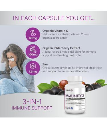 Organixx Immunity 3 Immune Support Supplement Vitamin C, Zinc, Elderberry Whole Food Immune Defense for Adults & Kids, Greater Absorption, Non GMO, 60 Capsules - Buy Online on GoSupps.com