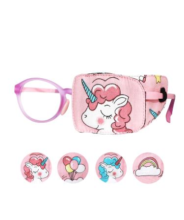 Cotton & Silk Eye Patch for Kids Glasses (Left Eye Pink Hair Unicorn) To Cover Left Eye Baby Pink - Pink Hair Unicorn