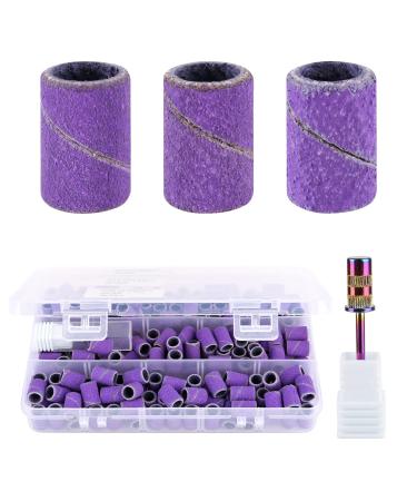 Bellehome Nail Sanding Bands 180pcs Professional Sand Bands for Nail Drill Sanding Bits Grit80#/150#/240# Zebra Efile Sanding Bands for Manicures Nail Drill Bits for Acrylic Nails, Purple