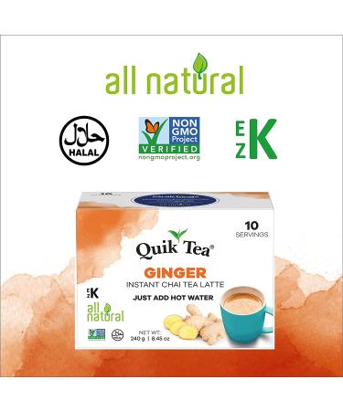 QuikTea Ginger Chai Tea Latte - 10 Count Single Box | All Natural & Preservative Free Instant Chai from Assam - Buy Online on GoSupps.com