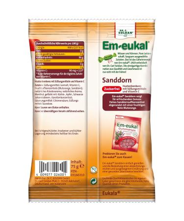 Buy Em-eukal Sea Buckthorn Cough Drops - Sugar-Free Lactose-Free with Vitamin C - 20x75g | International Shipping Available - Buy Online on GoSupps.com