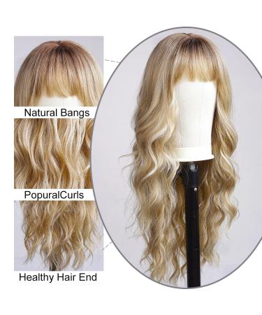 KOME Ombre Blonde Long Wavy Wig with Bangs - Synthetic Wig for Women - Ideal for Party, Cosplay, Daily Use - 24IN - Buy Online on GoSupps.com