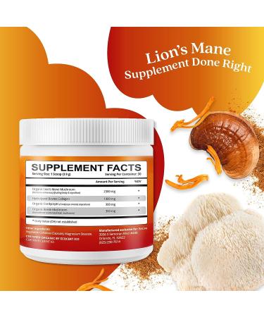 Organic Lions Mane Mushroom Powder with Collagen Peptides - Nootropic Brain Booster Blend with Reishi & Cordyceps for Focus & Mental Clarity - Unflavored, Ideal for Coffee & Smoothies - Buy Online on GoSupps.com