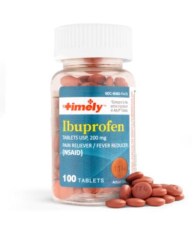 Timely Ibuprofen 200mg 100 Tablets - Compared to Advil Tablets - Pain Relief Tablets and Fever Reducer - for Headache Relief Menstrual Pain Tooth Aches Muscular Aches Arthritis Pain & Body Aches