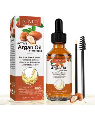 AL'IVER Argan Oil of Morocco for Hair Growth  100% Pure Cold Pressed Organic Carrier Oil for Skin Care  Nails&Cuticles Nourish the Scalp Dry Skin Relief Improve Blood Circulation-2.02 Fl Oz