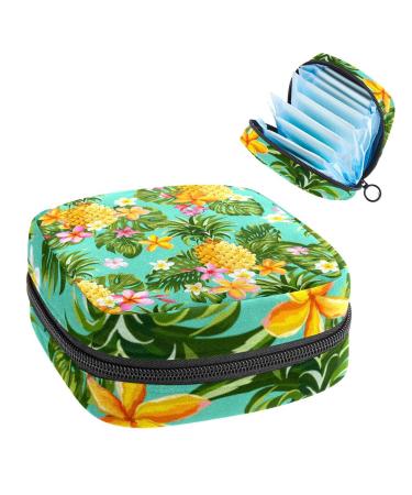 Anna Cowper Tropical Pineapple Floral Leaves Pattern Sanitary Napkin Storage Bag Feminine Menstrual Cup Pouches Nursing Pad Holder Tampon Bags Portable Period Bag for Women Teen Girls 1Pcs Multi-colored 6