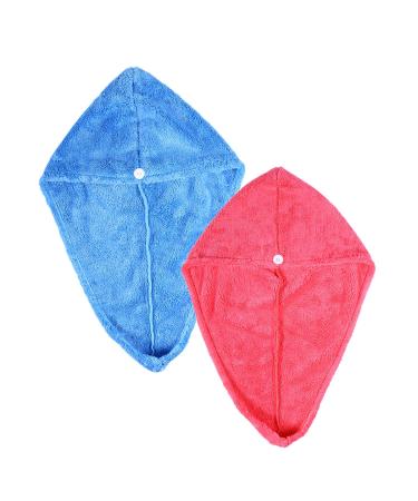 2 pieces hair turban towel head towel microfiber (rose red/blue)