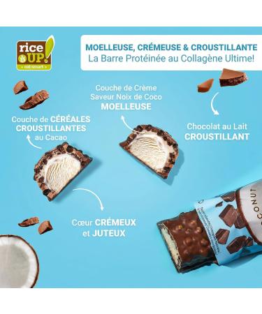 RiceUP! Barre Prot in e Noix de Coco au Collag ne 30% Prot ines 6000 mg Collag ne Type I & III Sans Sucre Ajout Moins de 215 kcal Snack Prot in 12 x 42 g Noix de coco Medium - Buy Online on GoSupps.com