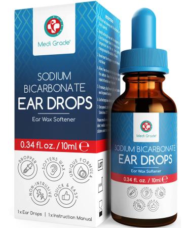Medi Grade Quick-Action Sodium Bicarbonate Ear Drops for Wax Removal and Blocked Ears 10ml - Ear Wax Removal Drops Dissolve and Remove Earwax for Clean Ears - Natural Bicarbonate of Soda Ear Drops