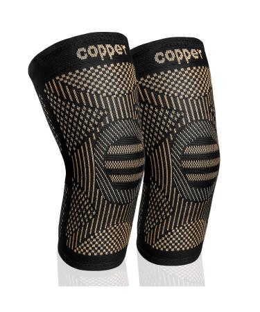 Copper Knee Braces for Knee Pain for Men Women(2pack)-Knee Sleeves for Arthritis Pain and Support-Copper Knee Support for Running Working Out Meniscus Tear Arthritis and Joint Recovery(X-Large) X-Large Black