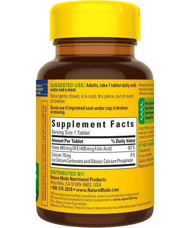Nature Made Folic Acid 400 mcg - 250 Tablets | Supports Healthy Fetal Development - Buy Online on GoSupps.com