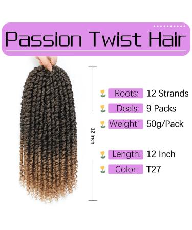 9 Packs Passion Twist Crochet Hair 12 Inch Pre-Twisted Crochet Hair Pre Looped Crochet Hair for Black Women Crochet Passion Twist Hair Synthetic Hair Extensions T27 12 Inch (Pack of 9) T27 - Buy Online on GoSupps.com