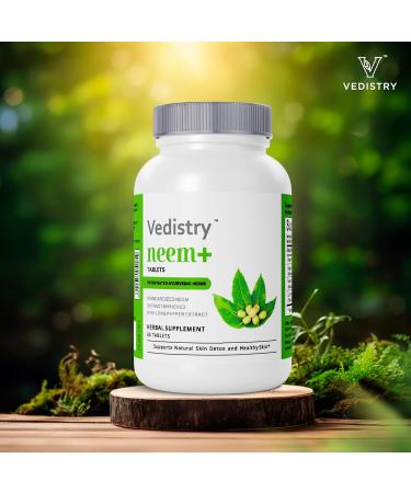 Vedistry Neem Leaf Supplements | 1100mg Neem Leaf Tablets Supports Clear Skin Detoxification & Immune Health | Herbal Supplement for Acne & Promotes Healthy Skin with Long Pepper | 60 Vegan Tablets - Buy Online on GoSupps.com