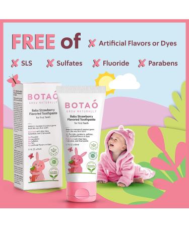 BOTAO Baby Natural Strawberry Flavored Toddler Toothpaste - Fluoride Free, EWG Verified, Vegan, SLS Free, Safe to Swallow - Aloe Vera, Calendula, Xylitol 1.7oz - Buy Online on GoSupps.com