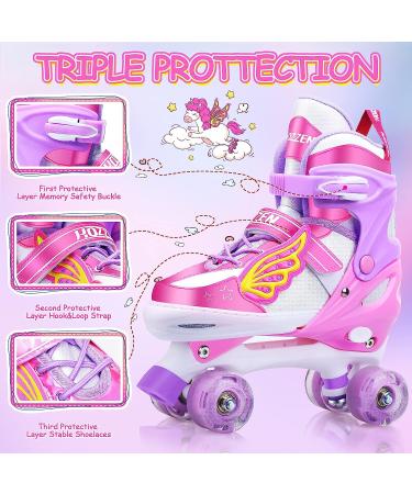 Hozzen Kids Roller Skates for Girls - Adjustable LED Light Up Unicorn Pink Skates (9C-6Y) with Storage Bag - Beginner Toddler Skates M (7.9-8.8IN) - Buy Online on GoSupps.com