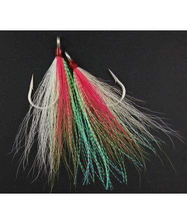 Bucktail Teasers Fishing Hooks | Saltwater Lures for Fluke Rig | 10pcs Pink Mylar Flash Jig Hooks - Buy Online on GoSupps.com