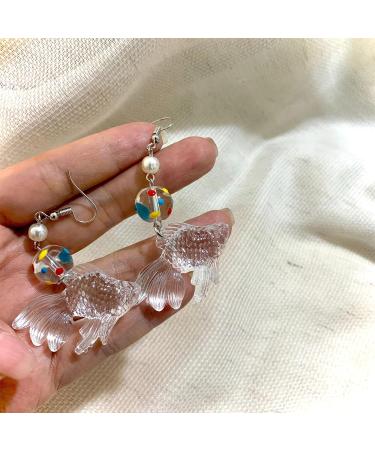 Feylie Goldfish Dangling Earrings - Trendy Cute Drop Earrings in Acrylic for Students & Office Professionals - Buy Online on GoSupps.com
