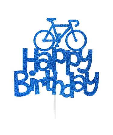 LissieLou Bicycle Style Happy Birthday Cake Topper Decoration in Dark Blue Made in the UK