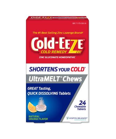 Cold-EEZE UltraMELT Chews Homeopathic Cold Relief Reduces Duration of Cold Relieves Sore Throat Cough Nasal Congestion & Post Nasal Drip 24 Count Orange Flavor Chewable Tablet