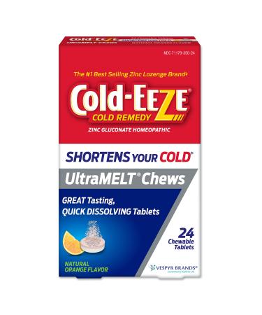 Cold-EEZE UltraMELT Chews Homeopathic Cold Relief Reduces Duration of Cold Relieves Sore Throat Cough Nasal Congestion & Post Nasal Drip 24 Count Orange Flavor Chewable Tablet