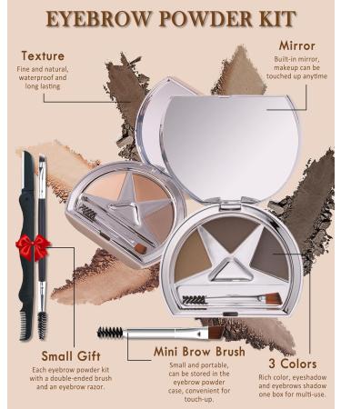 Eyebrow Powder Makeup Kit-3 Colors Eye Brow Powder Long-Lasting Waterproof Tinted Eyebrow Powder Medium Dark Grey Brown Brow Filler Fill & Sculpt Full Eyebrow for Women With Mirror Brow Tool-Set 02 02# Coffee Brown - Buy Online on GoSupps.com